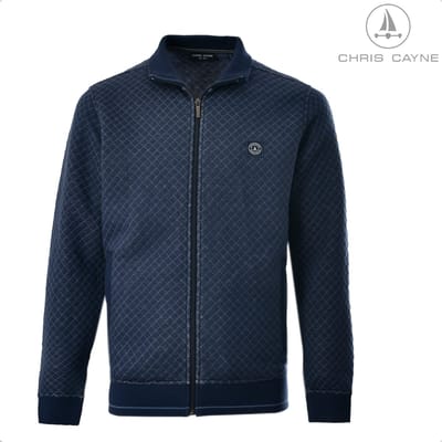 Chris Cayne heren vest - M - blauw - rits - steekzakken met rits - ruit structuur - jersey