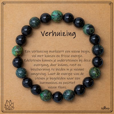 Bixorp Kambamba Jaspis + Afrikaanse Turkoois + Onyx Armband op Cadeau Kaartje - Verhuizing - 8mm / 18cm Edelsteen Kralenarmband - Inclusief Cadeau Envelop