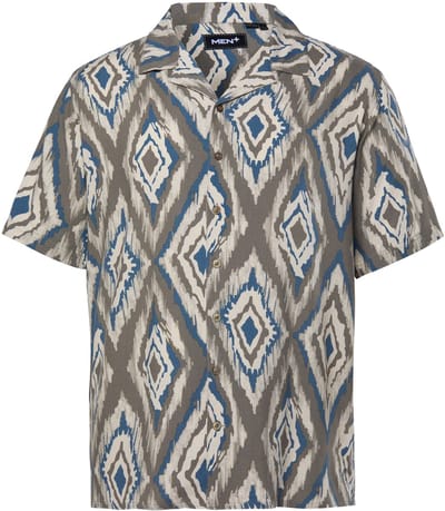 Men Plus - Heren - Overhemd korte mouwen minimalistisch patroon Cubaanse kraag - Donkertaupe - Maat 3XL