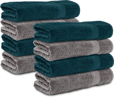 Komfortec 8x Handdoek 70x140 - 100% Katoen – Handdoekenset - Zacht -Antraciet/Petroleumblauw