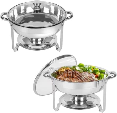 Chafing Dish Buffet Set met glazen deksel, roestvrij staal ronde chafer serveerwarmer voor catering en bruiloften