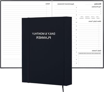 Dagelijkse Maandelijkse Planner - Agenda Ongedateerd - Focus Vergroten - Twee Paginas Per Dag - 8.5 x 11 inch - Zwart