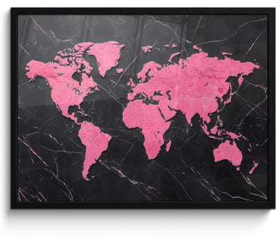 Poster in lijst - Fotolijst 80x60 cm - Posters - Wereldkaart - Roze - Marmer - Posterlijst zwart - Decoratie - Wanddecoratie woonkamer - Muurdecoratie slaapkamer
