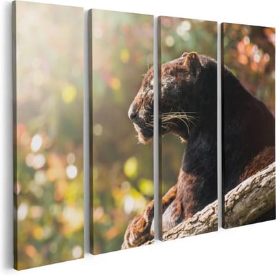Artaza Canvas Schilderij Vierluik Zwarte Panter Vanaf De Zijkant - 80x60 - Foto Op Canvas - Canvas Print