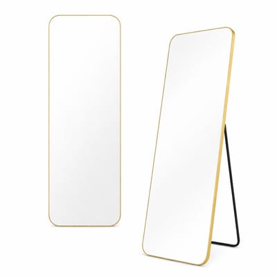 Luxaliving Passpiegel Goud - Ovale Randen - Moderne Spiegel - Veiligheidsglas - Passpiegel 160x50cm - Staande spiegel met haken - Slaapkamerspiegel - Hangspiegel - Wandspiegel