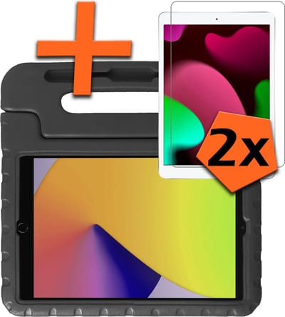 Hoesje - Geschikt voor Apple iPad 7 (2019) - 10.2 inch - 7e Generatie - Met 2x Screenprotector - Kinderhoes Shockproof Bumper - Kidsproof Case - Tablet Hoes - Kinder Hoes Cover - Zwart