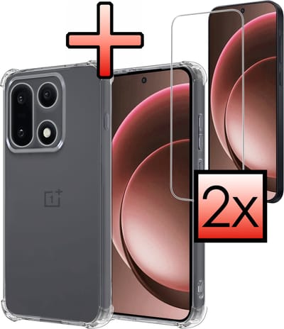 Hoesje - Met Screenprotector - 2 Stuks - Geschikt voor OnePlus 15 - Sterk & Shockproof - Siliconen Case - Back Cover - Telefoon Hoes - Shock Proof - Transparant