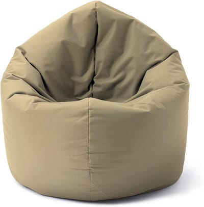Lumaland Zitzak voor binnen en buiten, ronde 2-in-1 zitzak voor binnen en buiten, 300 l vulling, 120 x 80 x 75 cm, waterafstotend en robuust, beige