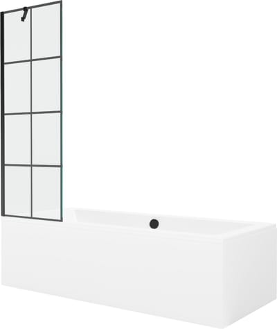 Mexen Cube rechthoekig bad 170 x 80 met omhulsel en 1-deurs scherm 60 , zwart patroon - 550517080X9506007077