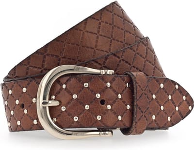 b.belt Riem Lina Gold Leder-Nietengürtel W75 Cognac Bruine