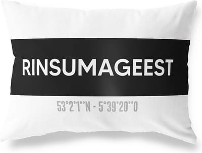 Tuinkussen RINSUMAGEEST - FRIESLAND met coördinaten - Buitenkussen - Bootkussen - Weerbestendig - Jouw Plaats - Studio216 - Modern - Zwart-Wit - 50x30cm