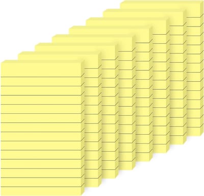 Gevoerde Sticky Notes 10 x 15 cm, Lichtgeel Zelfklevende Notities met Blauwe Lijnen voor Kantoor, School en Thuis, 50 Vellen per Pad, 80 gsm Papier, Sterke Plaknotities voor Organisatie en Aantekeningen