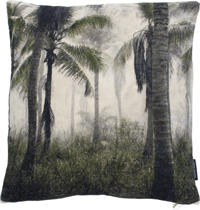 Sierkussen - Fluweel Palm Fluweel Palmbomen Jungle - Groen En Beige - 45 Cm X 45 Cm