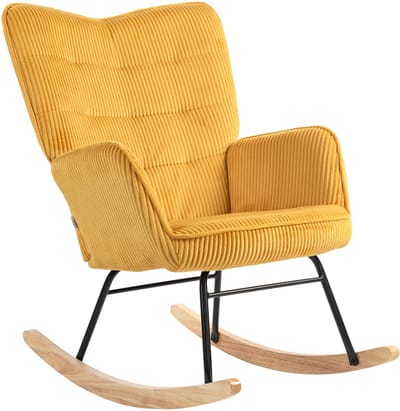 Afmetingen 71x98x101cm Geel Schommelstoel Schwingsessel Schaukelsessel Akzentstoel Relaxsessel Lammfellimitatie Loungefauteuil Woonkamer Slaapkamer Kinderkamer Ergonomische Relaxstoel Tufted Rugleuning Comfortabel Zitcomfort