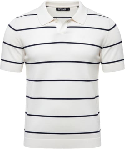 OMBRE Polo - Regular Fit - Viscose - Korte Mouw Wit / Donkerblauw S