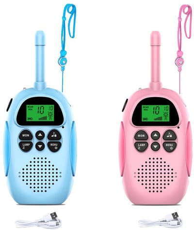 NAXSIR Kinder Walkie Talkies (Set van 2 | Pastelroze & Blauw) | 3 km Heldere Spreking | LCD Zaklamp Inbegrepen | Gezond & Veilig (Niet Giftig & Stralingsvrij)