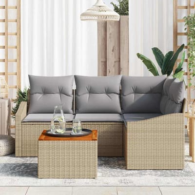 vidaXL - Tuinbank - Set - 5 - st - Beige - en - Lichtgrijs - poly - rattan