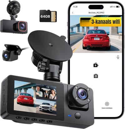 TIM® Dual Dashcam - Dashcam Voor Auto 1080p - Voor en Achter Camera – Zwart - 9cm x 11cm x 5cm