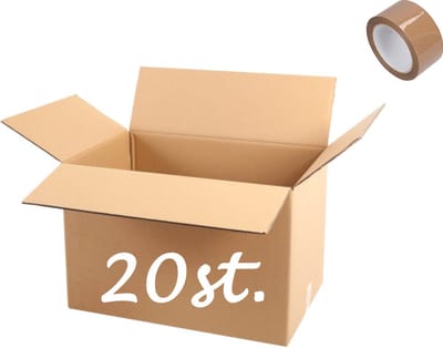 Verhuisdoos 20 stuks GROOT Karton 600 x 400 x 500 mm 1 ROL PLAKBAND 100m Kartonnen Dozen dubbele Golf Bruin Doos 60 x 40 x 50 cm verhuisdozen STEVIG 5-laags karton 660g/m2