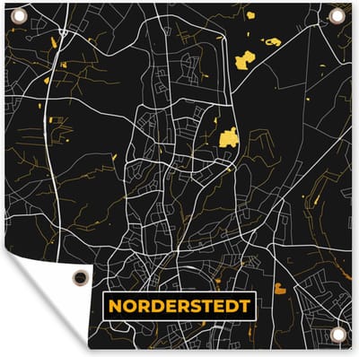 Tuin poster Duitsland – Black and Gold – Norderstedt – Stadskaart – Kaart – Plattegrond - 200x200 cm - Tuindoek