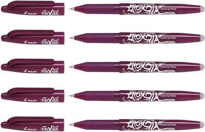 Uitwisbare Rollerbalpennen Set (5 stuks) - Bordeauxrood - Middelgrote Punt