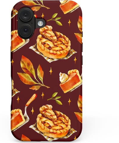 Casetastic hoesje geschikt voor Apple iPhone 16 - MagSafe - Dubbellaagse bescherming - Karamel Appel Ontwerp - Fashion Case - Bruin Bordeaux Goud Oranje