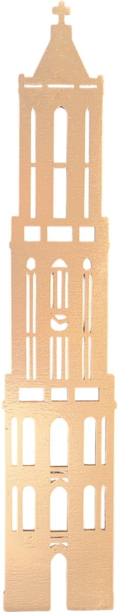 Houten Domtoren Utrecht – 38 cm Hoog x 7,5 cm Breed – Wanddecoratie/Muurdecoratie – Goud