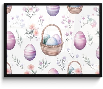Poster in lijst - Fotolijst 70x50 cm - Posters - Bloemen - Paaseieren - Patroon - Posterlijst zwart - Decoratie - Wanddecoratie woonkamer - Muurdecoratie slaapkamer