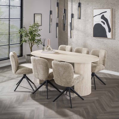 Dimehouse Ovale Eettafel Jimi 180x90 cm travertin beige - Keramiek - Japandi - Ovaal