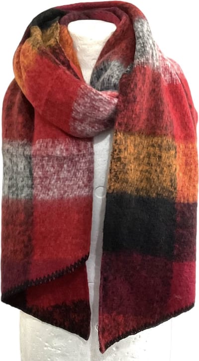 Sjaal - Dikke Kwaliteit - Geblokt - Zwart/Rood - 220 x 50 cm (969636#)