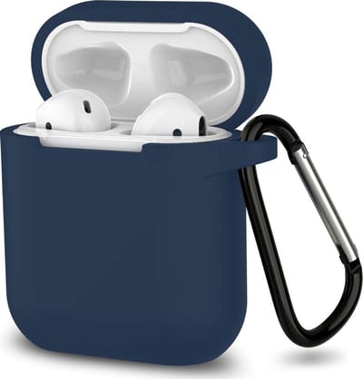 Hoesje geschikt voor Airpods 1 en 2 - Softcase - Sleutelhanger - Cover - Extra dun - Siliconen - Midnight blue