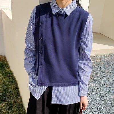 Fausse chemise rayée deux pièces pour femme à manches longues nouveau pull pour le travail tempérament chemise décontractée XXL gray