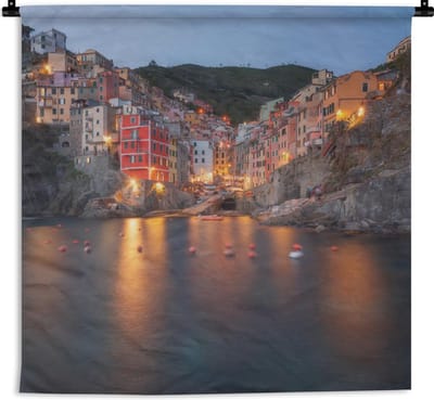 Wandkleed Cinque Terre - Verlichting in het dorp Cinque Terre in Italië Wandkleed katoen 180x180 cm - Wandtapijt met foto