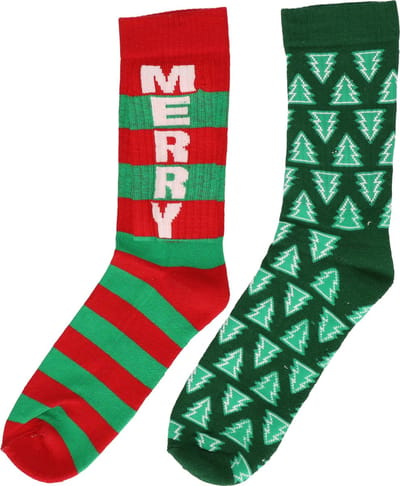2-Pack foute kerstsokken voor heren groen en rood