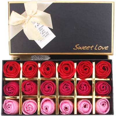 18 Stuks Zeeproos Romantisch Geparfumeerde Badzeep Bloemen Huisdecoratie Nepbloem Bruiloft Roze Bloemblad Valentijnsdag Kerst Cadeaudoos black