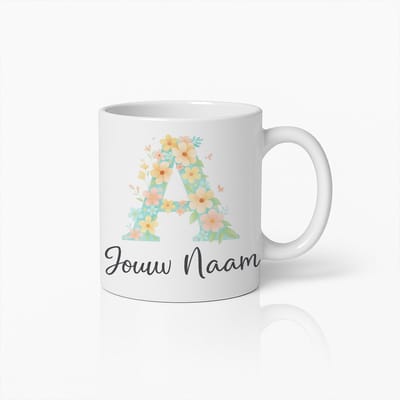 Gepersonaliseerde Bloemen Initialen Monogram Mok - Naam Op Maat Elegante Koffiebeker Cadeau