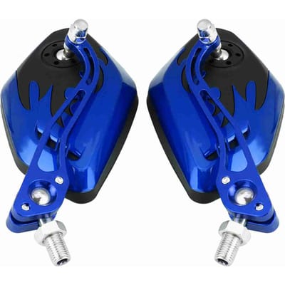 1 paar universele aluminium achteruitkijkspiegels met vlammenpatroon (8 mm x 10 mm) voor motorfietsen en scooters, blauw. blauw