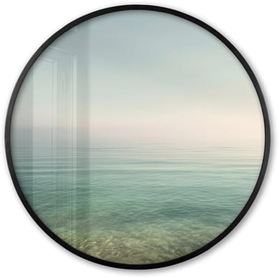 Poster in lijst Rond - Fotolijst 60x60 cm - Posters - Zee - Horizon - Blauw - Mist - Ronde posterlijst zwart - Decoratie - Wanddecoratie woonkamer - Muurdecoratie slaapkamer