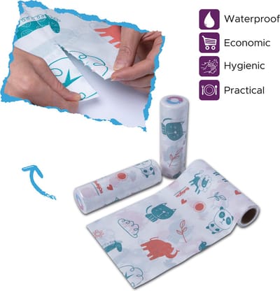 Spatmat voor kinderen op een Rol - waterdicht - kinderfeestje- kleed Onder de Kinderstoel - 100x120 Wegwerp Vloermat Onder Kinderstoel - Baby - Maaltijd-Picknick-Knutselen - Kinderdagverblijf - School - verjaardag- Dieren Motief - 30 stuks