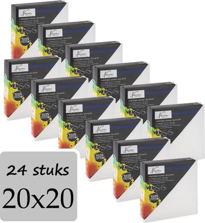 Schildersdoeken Set 24pcs - Formaat 20x20 cm - Hoogwaardige Canvas voor Acryl, Olie & Aquarel - Perfect voor Kunstenaars & Hobbyisten