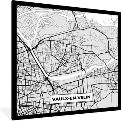 Fotolijst incl. Poster - Stadskaart - Frankrijk - Kaart - Vaulx-en-Velin - Plattegrond - 40x40 cm - Posterlijst