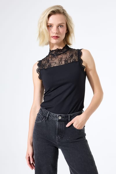 Garcia Top Top Met Kant K50020 60 Black Dames Maat - XS