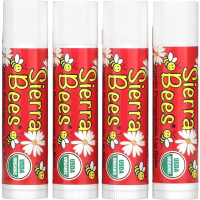 Sierra Bees, Biologische Lippenbalsem, Granaatappel, 4 verpakkingen, 4,25 g (0,15 oz) elk yellow