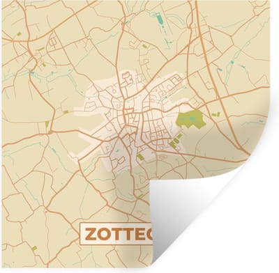 Muurstickers - Sticker Folie - Kaart - Retro - Plattegrond - Zottegem - Stadskaart - 100x100 cm - Plakfolie - Muurstickers Kinderkamer - Zelfklevend Behang XXL - Zelfklevend behangpapier - Stickerfolie