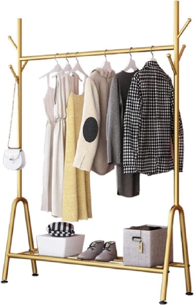 Kledingrek met Haken - Kledinghanger Standaard - Organiseren van Kleding - Stevig Metalen Frame - 120x35x162 cm - Goud