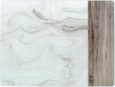 Glazen Werkbladbeschermer - Snijplank Mat - Keuken Beschermen - Marmer Hout Design - 40 x 30 cm - Wit Grijs