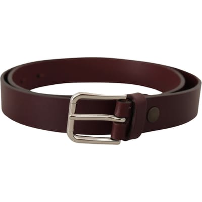 Dolce & Gabbana Bordeaux Kalfsleder Riem met Zilverkleurige Metalen Gesp