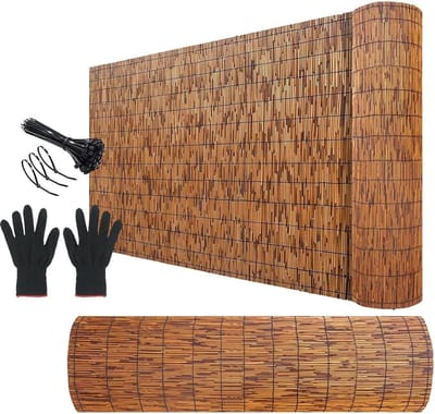 Natuurlijke Rietmat - Bamboerol Tuinafscheiding - Privacy Creëren - Roestvrij Katoengeweven - H120xL1200cm - Bruin