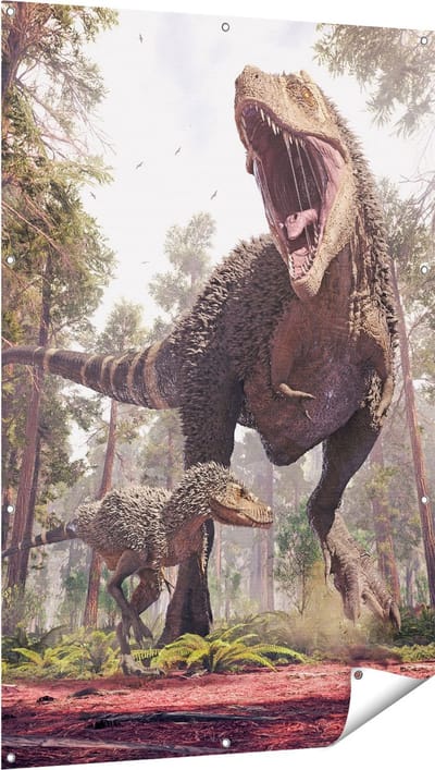 Gards Tuinposter Tyrannosaurus Rex Dinosaurus - T-Rex - 100x150 cm - Tuindoek - Tuindecoratie - Wanddecoratie buiten - Tuinschilderij