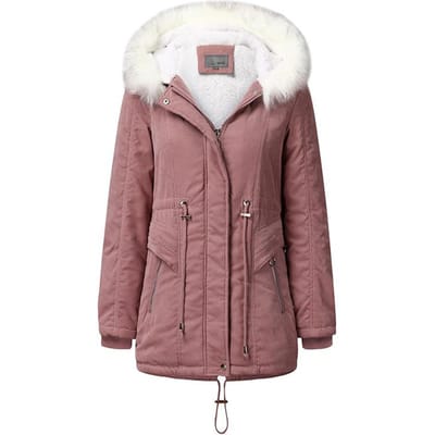 Manteau en coton à la mode pour femmes mi-long à capuche hiver chaud Plus manteau en polaire manteau en coton S rose